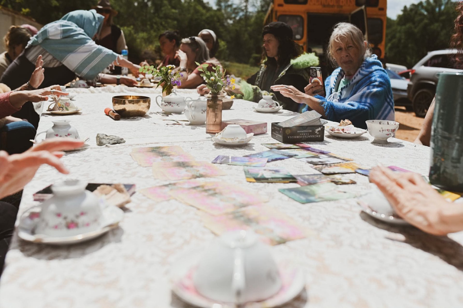 Oracle cards and tea by the magic bus