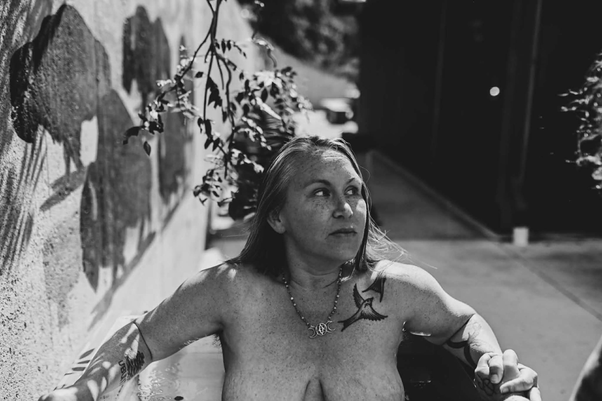 Moment of stillness in the cold plunge