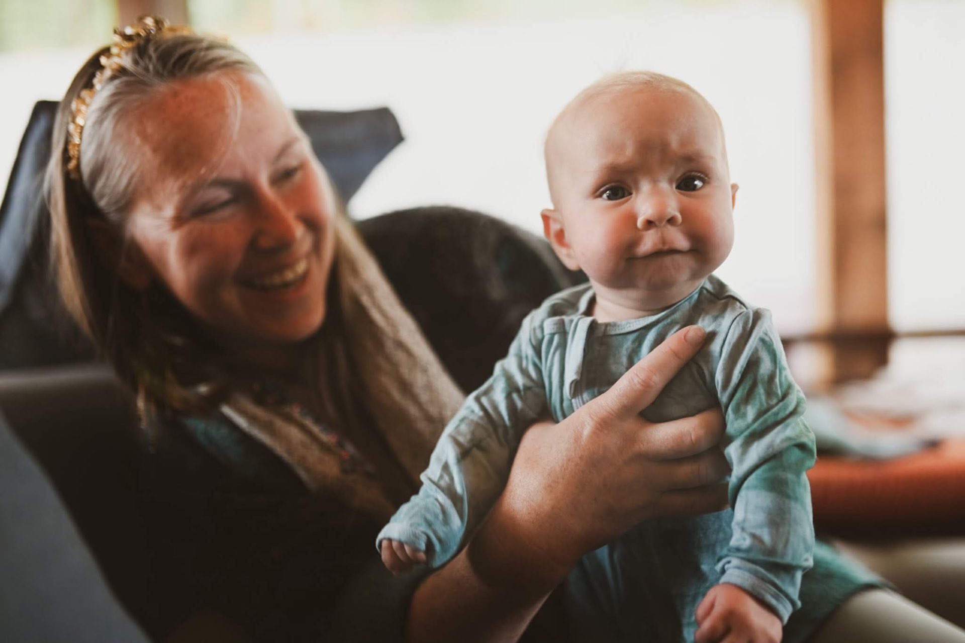 Joyful laughter shared with a little one