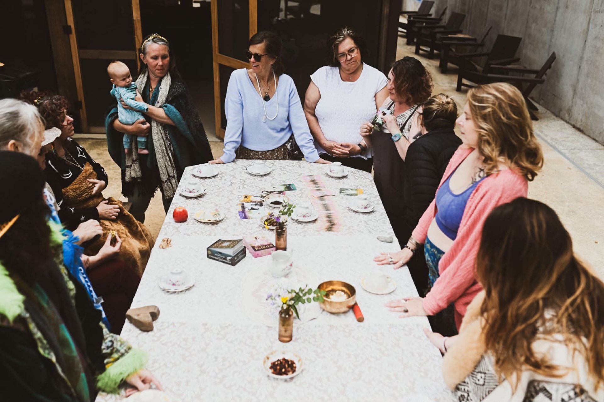 Tea ceremony around the long table
