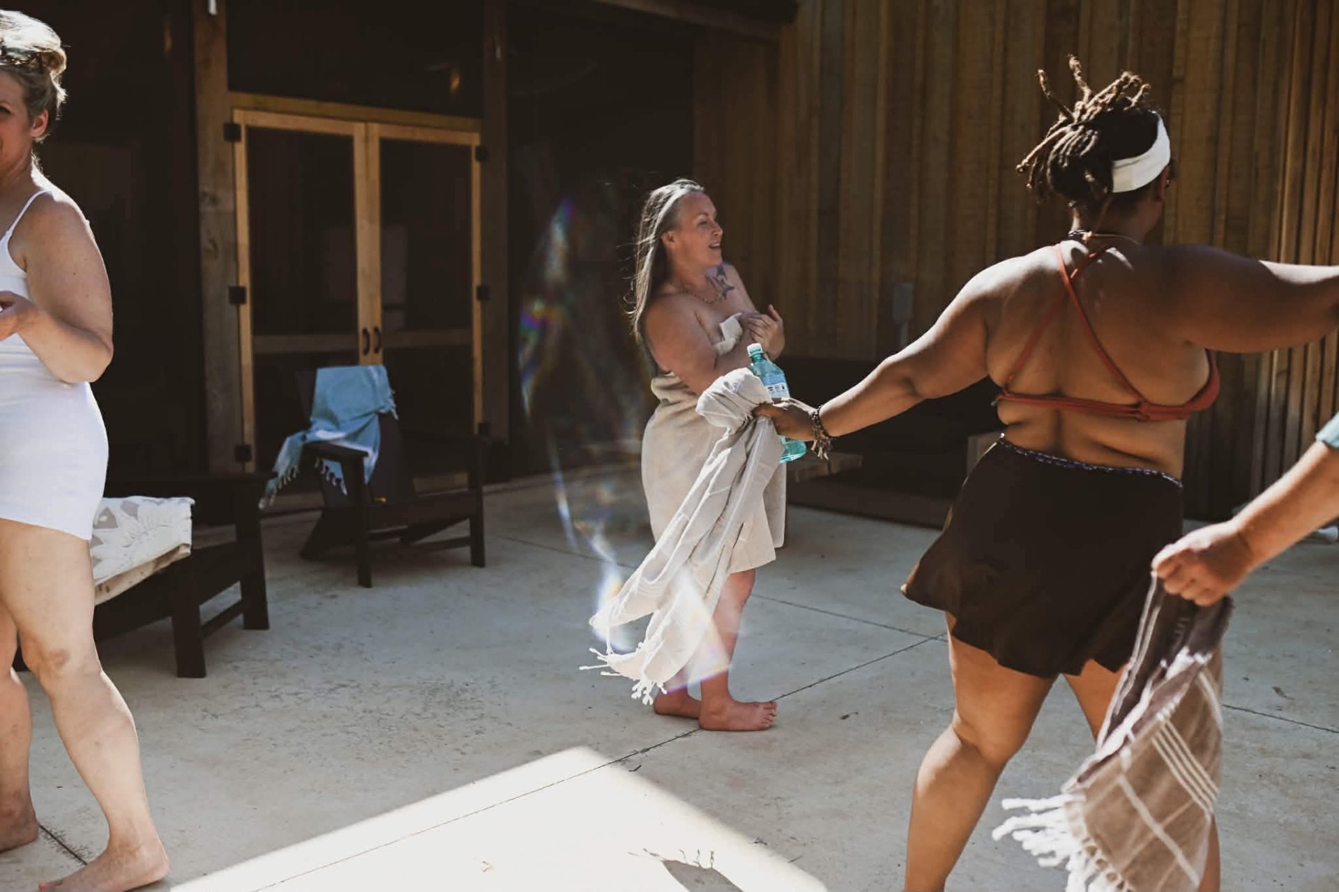 Sisterhood dancing after the sauna