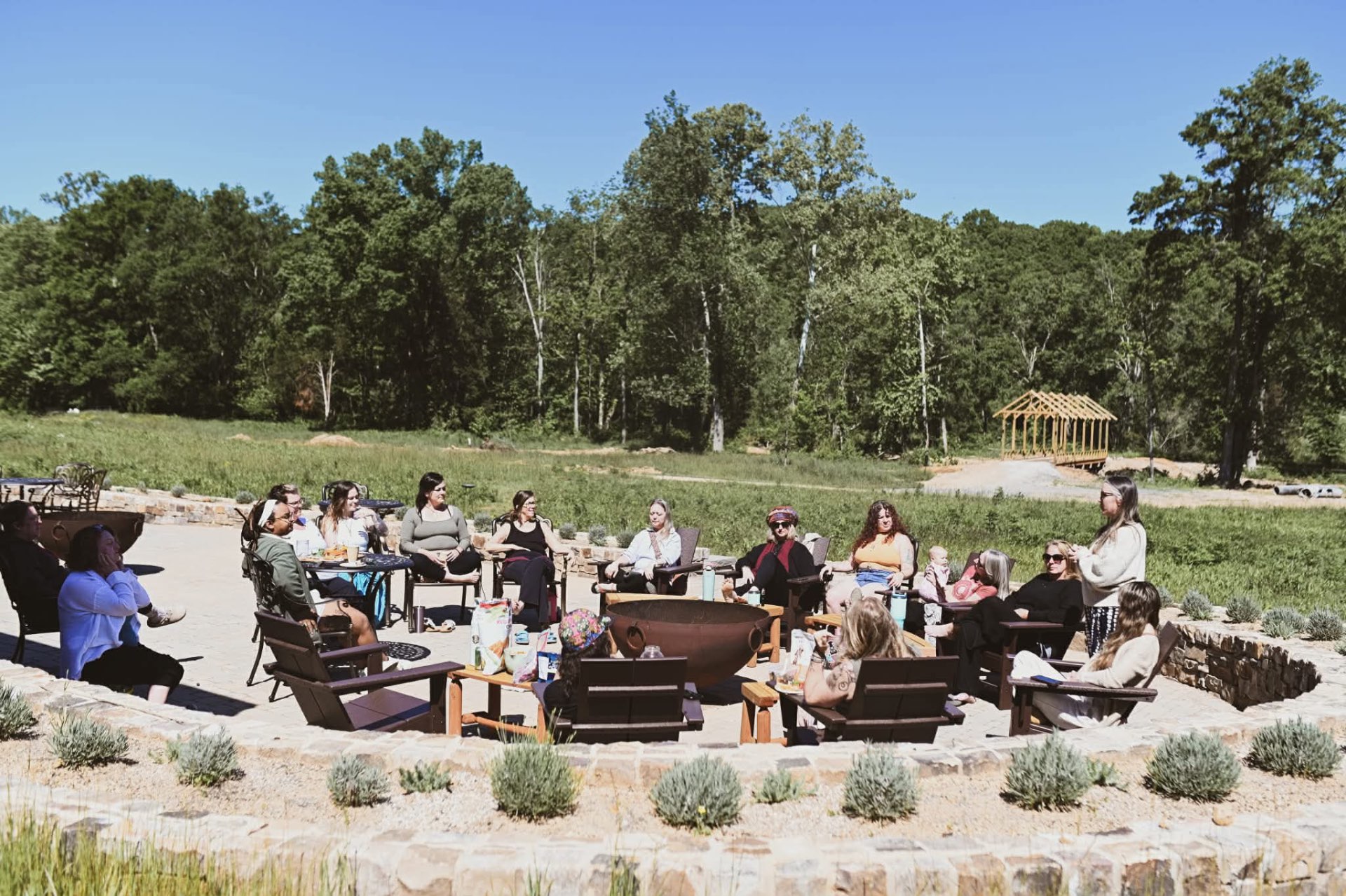 Spring gathering circle in the meadow